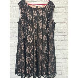 Gabby Skye Black Lace Formal Midi A Line Dress Pink Lining Plus SZ 24W NWOT